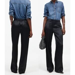 Madewell | NWT | Pull-On Straight Pants in Stretch Satin in True Black | Sz XL